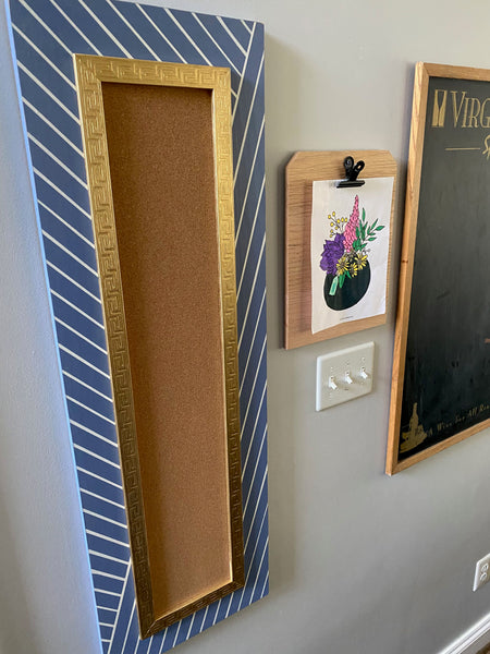 Slim Corkboard in Searching Blue Pinstripe